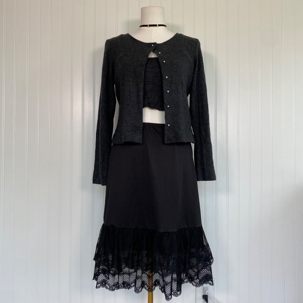 Final Touch Womens Lace Trimmed Whimsigoth Slip Skirt Size L Dark Coquette Goth
